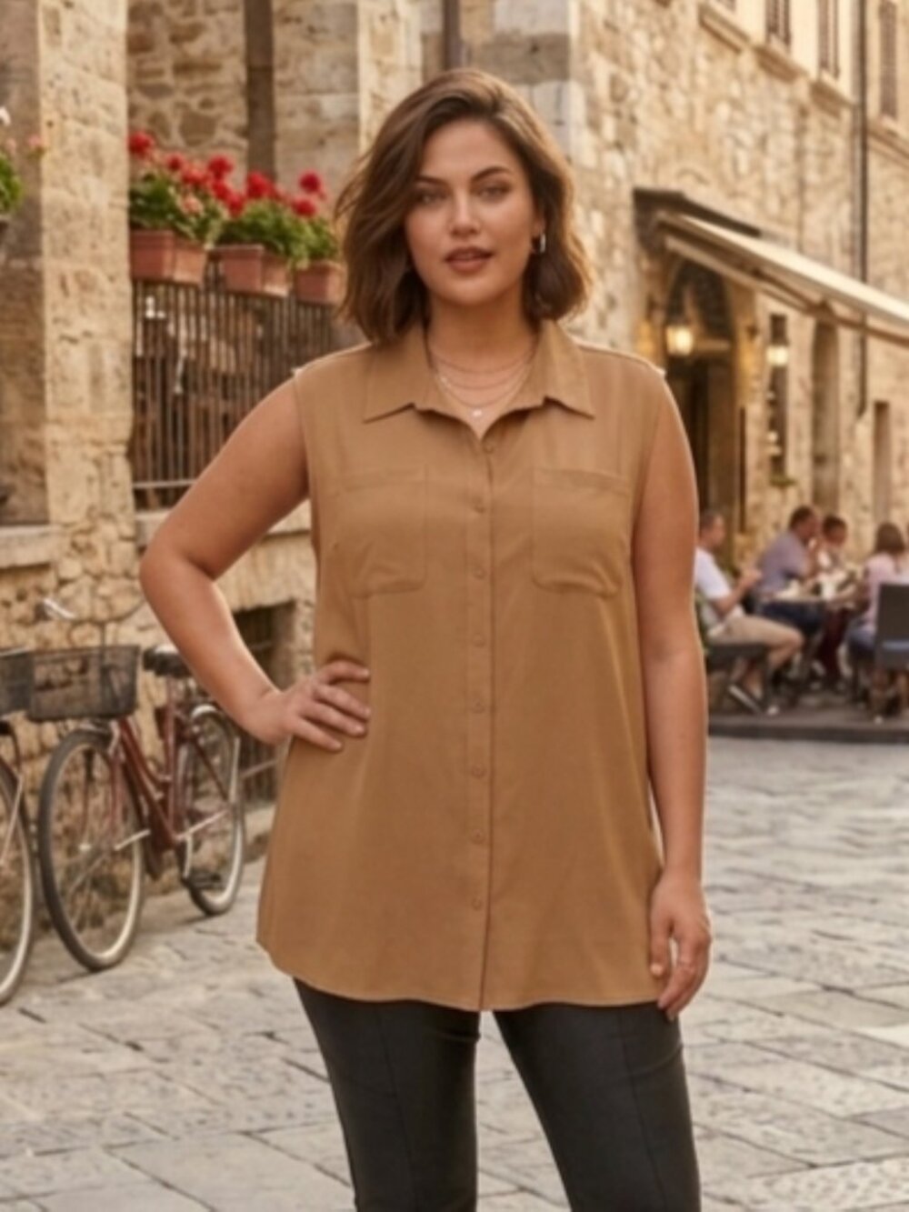 Principles Woman Casual Summer Button-Down Sleeveless Tunic Top